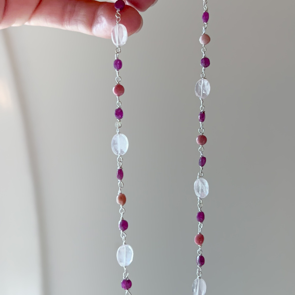 collana Atena - rubino, opale e quarzo rosa